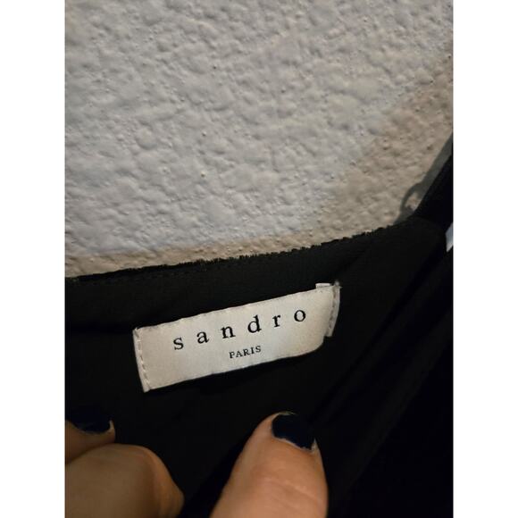 Sandro Paris Women's Black Velvet Floral Embroidered Long Dress 38 NWT - Picture 5 of 14